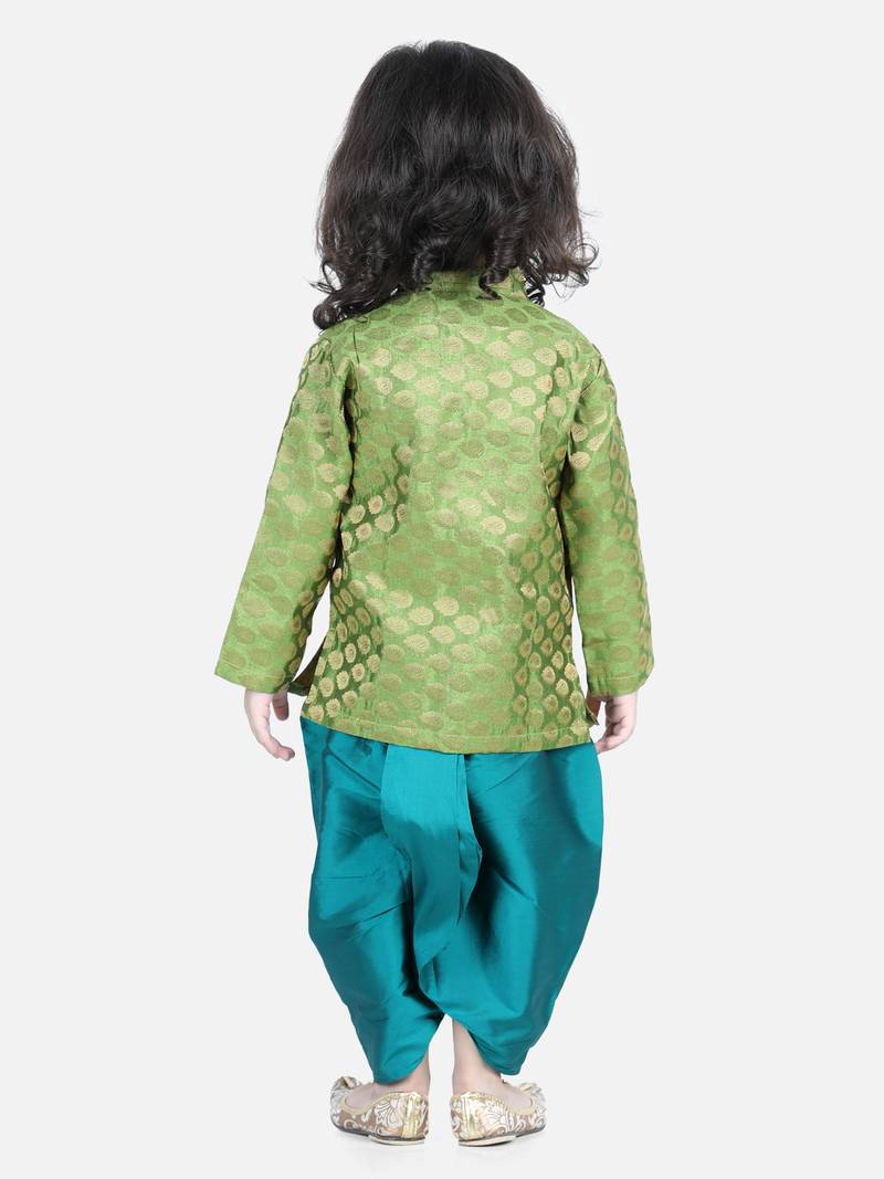 BownBee Jacquard Full Sleeve Sherwani Dhoti for Boys-Green