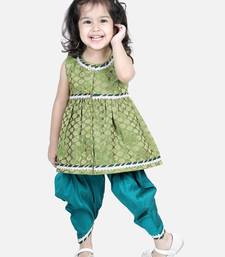 BownBee Jacquard Top with Dhoti for Girls- Green