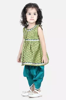 BownBee Jacquard Top with Dhoti for Girls- Green