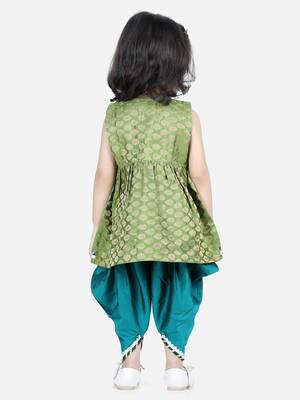 BownBee Jacquard Top with Dhoti for Girls- Green 4
