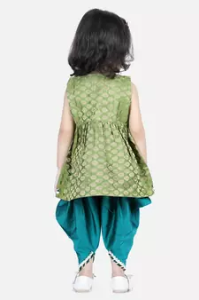 BownBee Jacquard Top with Dhoti for Girls- Green