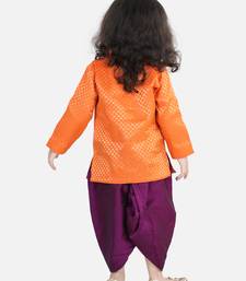 BownBee Jacquard Full Sleeve Sherwani Dhoti for Boys-Orange