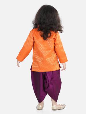 BownBee Jacquard Full Sleeve Sherwani Dhoti for Boys-Orange 2