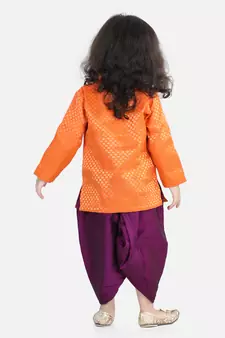 BownBee Jacquard Full Sleeve Sherwani Dhoti for Boys-Orange