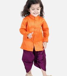 BownBee Jacquard Full Sleeve Sherwani Dhoti for Boys-Orange