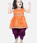 BownBee Jacquard Top with Dhoti for Girls- Orange
