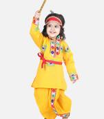 BownBee Embroidered Kanhaiya Dhoti Kurta for Boys-Yellow