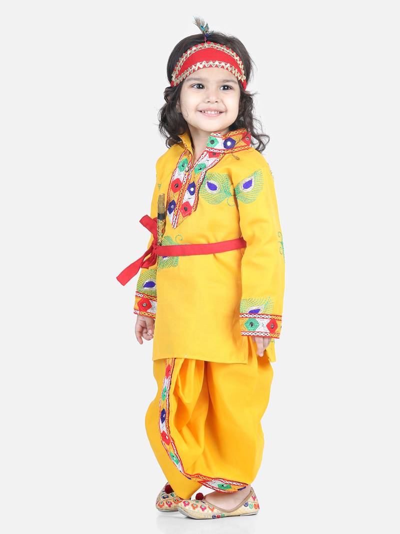 BownBee Embroidered Kanhaiya Dhoti Kurta for Boys-Yellow