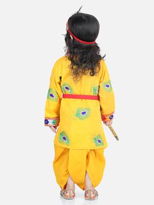 BownBee Embroidered Kanhaiya Dhoti Kurta for Boys-Yellow 3