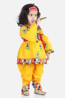 BownBee Embroidered Dhoti Top Radha Dress for Girls-Yellow