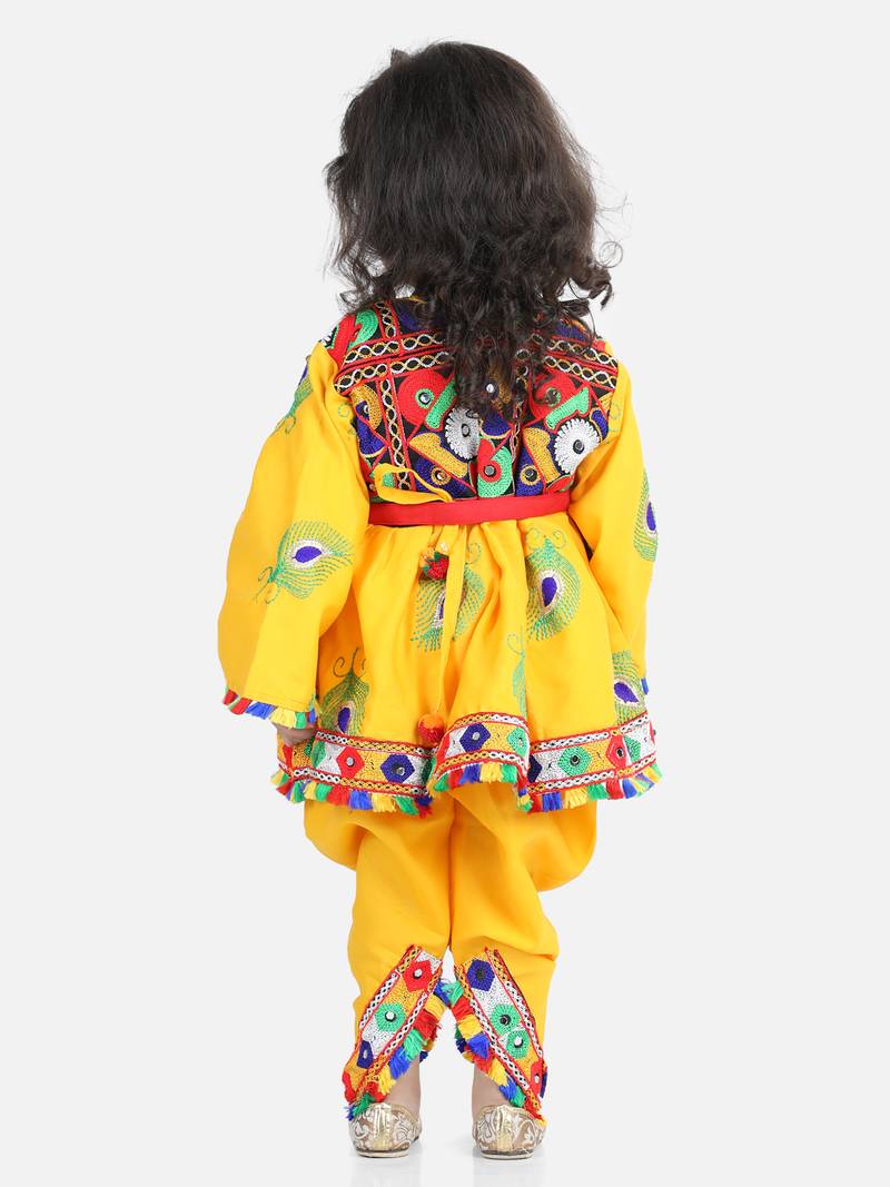 BownBee Embroidered Dhoti Top Radha Dress for Girls-Yellow