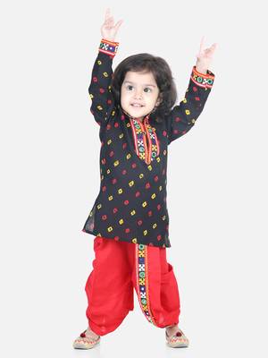 BownBee Bandhani Print Cotton Full Sleeve Dhoti Kurta- Black 1