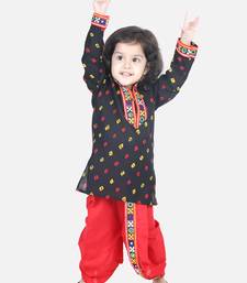 BownBee Bandhani Print Cotton Full Sleeve Dhoti Kurta- Black