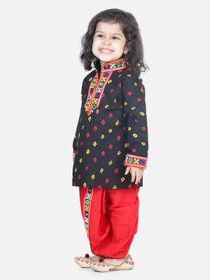 BownBee Bandhani Print Cotton Full Sleeve Dhoti Kurta- Black 2