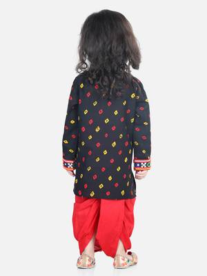 BownBee Bandhani Print Cotton Full Sleeve Dhoti Kurta- Black 3
