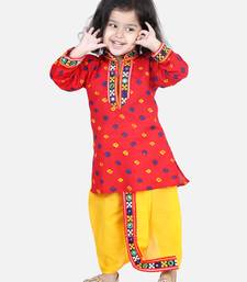 BownBee Bandhani Print Cotton Full Sleeve Dhoti Kurta- Red