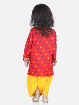 BownBee Bandhani Print Cotton Full Sleeve Dhoti Kurta- Red 3