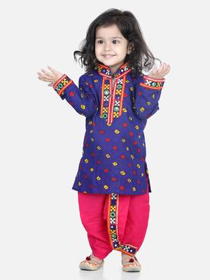 BownBee Bandhani Print Cotton Full Sleeve Dhoti Kurta- Blue 1