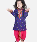 BownBee Bandhani Print Cotton Full Sleeve Dhoti Kurta- Blue