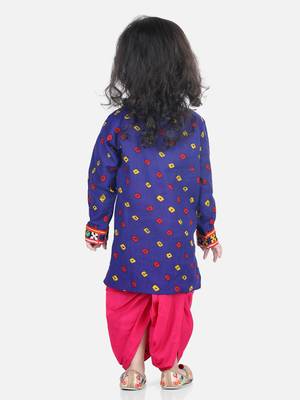 BownBee Bandhani Print Cotton Full Sleeve Dhoti Kurta- Blue 3