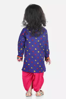BownBee Bandhani Print Cotton Full Sleeve Dhoti Kurta- Blue