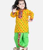 BownBee Bandhani Print Cotton Full Sleeve Dhoti Kurta- Yellow