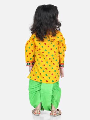 BownBee Bandhani Print Cotton Full Sleeve Dhoti Kurta- Yellow 2