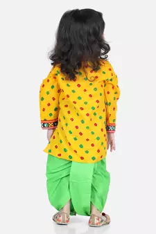 BownBee Bandhani Print Cotton Full Sleeve Dhoti Kurta- Yellow