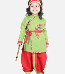 BownBee Cotton Embroidery Kanhaiya Dhoti Kurta  with Mukut Setsfor Boys-Green