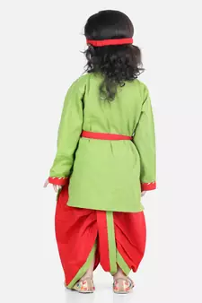 BownBee Cotton Embroidery Kanhaiya Dhoti Kurta  with Mukut Setsfor Boys-Green