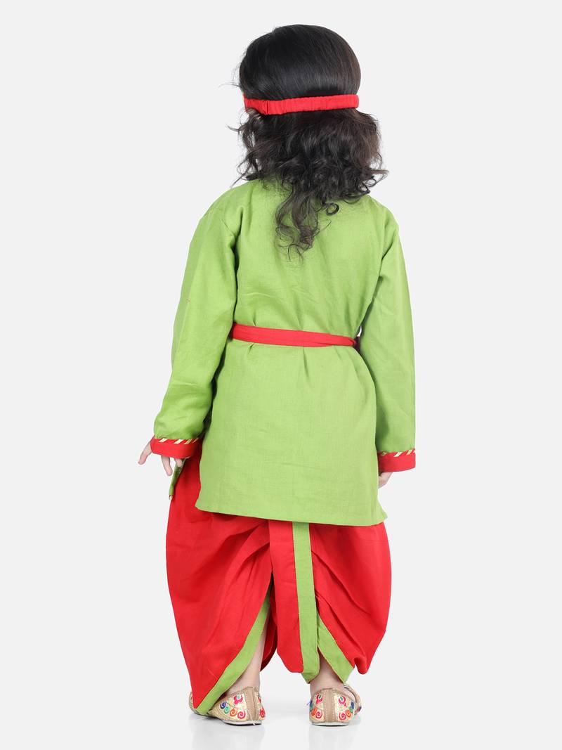BownBee Cotton Embroidery Kanhaiya Dhoti Kurta  with Mukut Setsfor Boys-Green