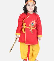 BownBee Cotton Embroidery Kanhaiya Dhoti Kurta Mukut Sets for Boys-Red
