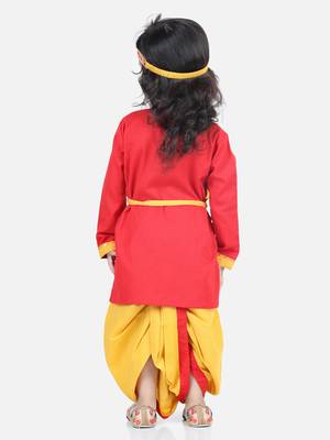 BownBee Cotton Embroidery Kanhaiya Dhoti Kurta Mukut Sets for Boys-Red 3