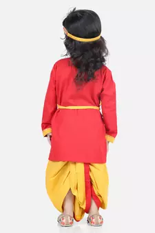 BownBee Cotton Embroidery Kanhaiya Dhoti Kurta Mukut Sets for Boys-Red