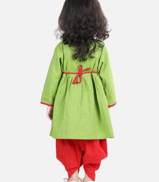 BownBee Cotton Embroidery Top Dhoti for Girls-Green