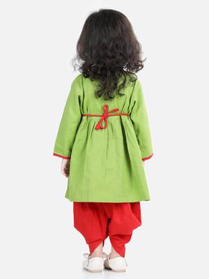 BownBee Cotton Embroidery Top Dhoti for Girls-Green 2
