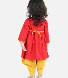 BownBee Cotton Embroidery Top Dhoti for Girls-Red