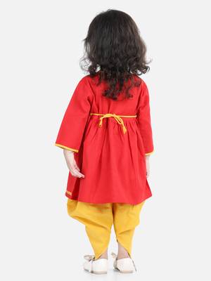 BownBee Cotton Embroidery Top Dhoti for Girls-Red 2