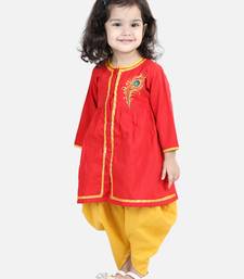 BownBee Cotton Embroidery Top Dhoti for Girls-Red