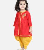 BownBee Cotton Embroidery Top Dhoti for Girls-Red