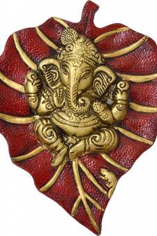 Lord Ganesha on Red Leaf