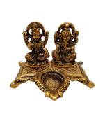 Laxmi Ganesha Aluminium Idol Decorative Platter with Diya Antique Showpiece