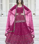 Deep Pink Chinon Chiffon Gota Patti And Thread With Embroidered Work Semi Stitched Lehenga With Dupatta