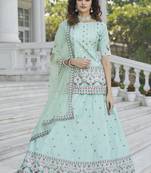 Sky Blue Chinon Chiffon Gota Patti And Thread With Embroidered Work Semi Stitched Lehenga With Dupatta