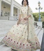 Beige Chinon Chiffon Gota Patti And Thread With Embroidered Work Semi Stitched Lehenga With Dupatta