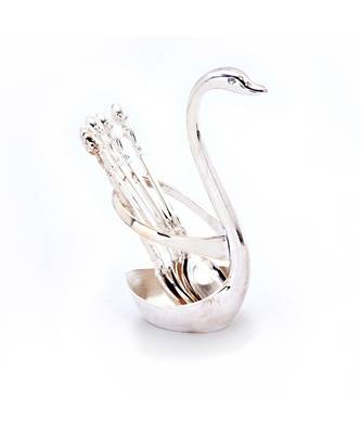 Silver Polished Swan Shaped 6 Spoon Set Stand 307 1