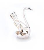Silver Polished Swan Shaped 6 Spoon Set Stand 307