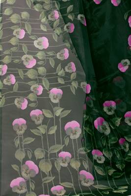 Dark green printed organza saree with blouse 5