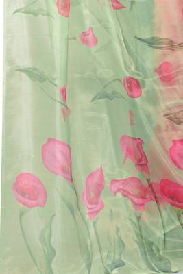 Green printed organza saree with blouse 5