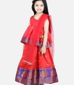 BownBee Jacquard Lehenga with Flared Choli with Dupatta- Red